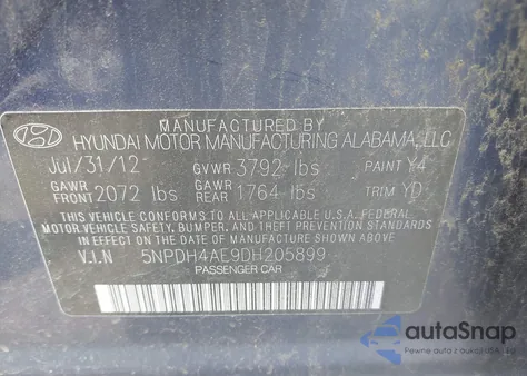 2013 Hyundai Elantra Limited из США, поврежденный, VIN 5NPDH4AE9DH205899